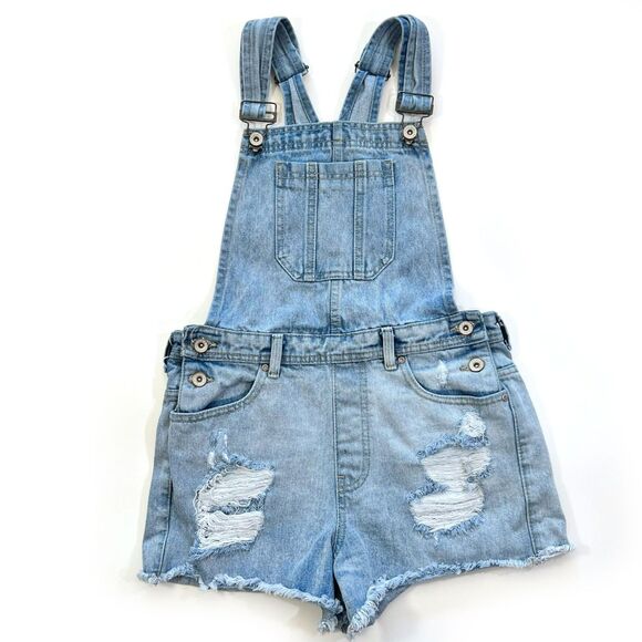 Forever 21 Light Blue Jean Shorts Overalls - Picture 1 of 5
